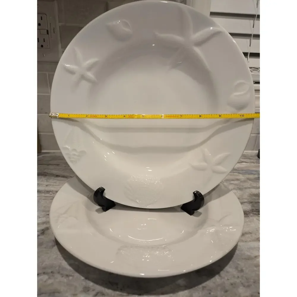 Pottery Barn Seashore Dinner Plates Set Of 2 White Seashell Starfish Nautical